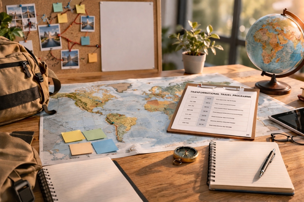 Transformational travel programme planner on desk